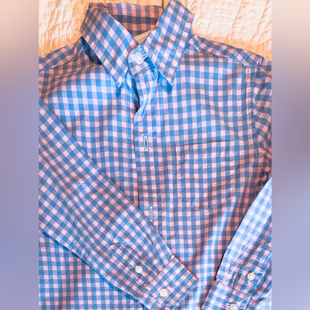 Janie & Jack pink & blue, small checks,  Button Down Shirt Long Sleeve  Size 3